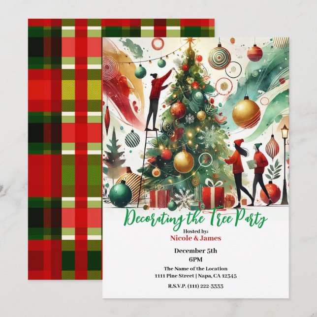 Dekorera Julfesten Julgran Inbjudningar (Fram/baksida)