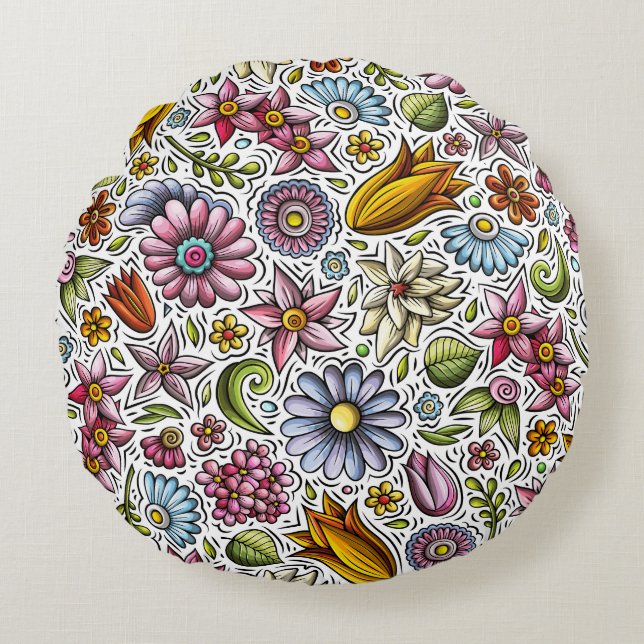 Dekorera med Blommigtar Rund Kudde (Framsidan)