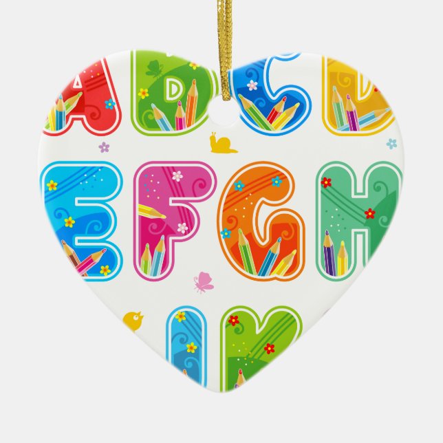 Dekorerad ABC-uppsättning, brevA-L Julgransprydnad Keramik (Framsidan)