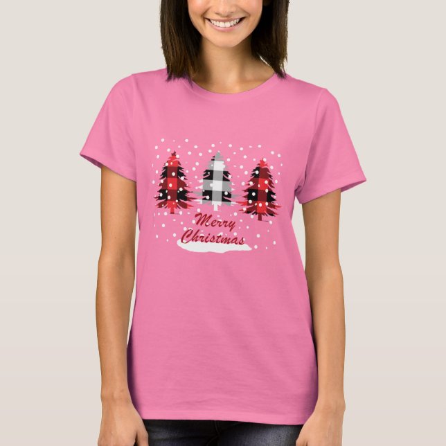 Dekorerad buffelplaid christmas gräs träd t shirt (Framsida)