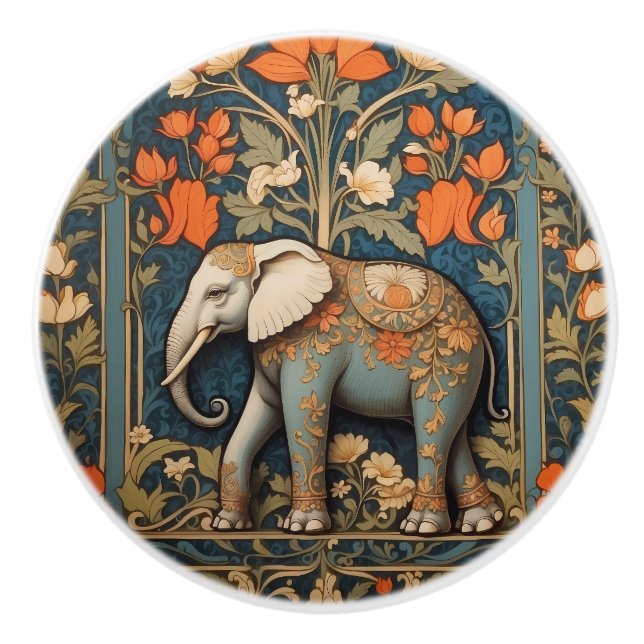Dekorerad Elefant William Morris Inspirerad Blomma Knopp (Framsidan)