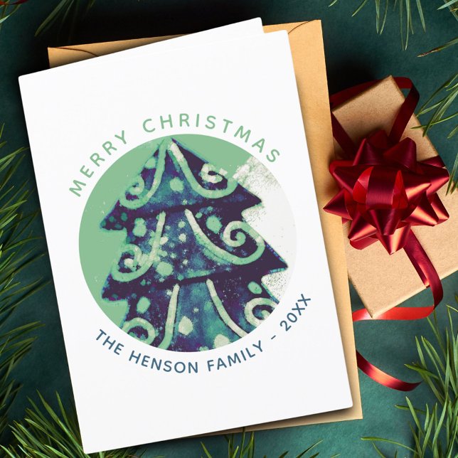 Dekorerad Festive-familj i Julgran Helgkort (Skapare uppladdad)