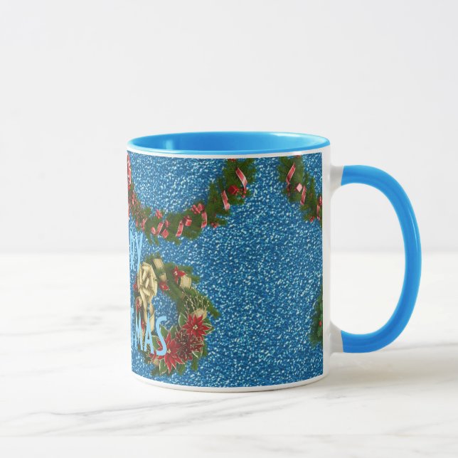 Dekorerad God jul utandningstyp Blått typografi Mugg (Höger)