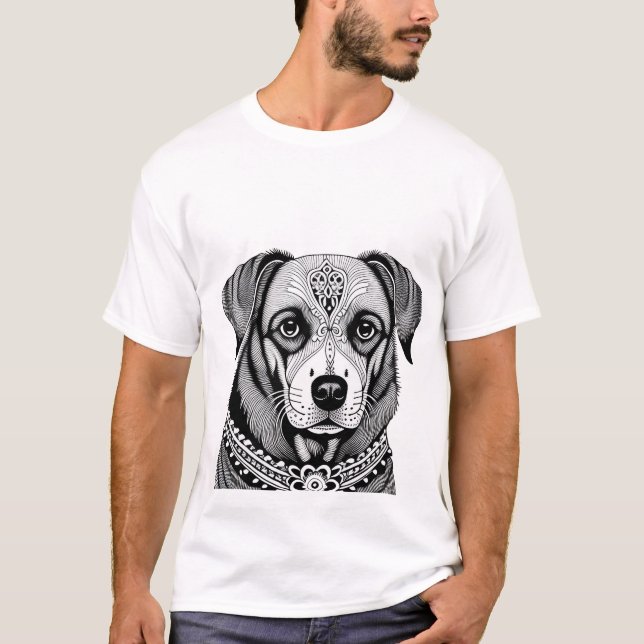 Dekorerad hundporträtt t shirt (Framsida)