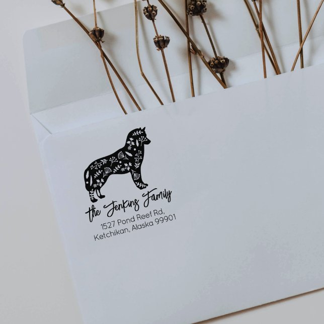 Dekorerad Husky Family Returadress Stämpel (Skapare uppladdad)