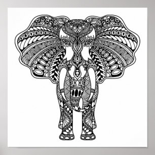 Dekorerad indisk elefant 2 för Henna Mehndi Poster