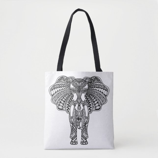Dekorerad indisk elefant 2 för Henna Mehndi Tygkasse (Framsida)