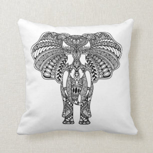 Dekorerad indisk elefant för Henna Mehndi Kudde