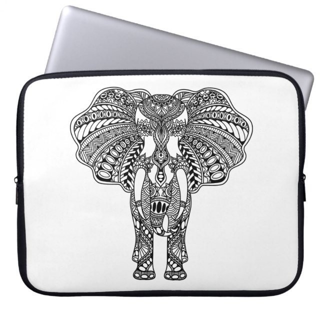 Dekorerad indisk elefant för Henna Mehndi Laptop Fodral (Framsidan)