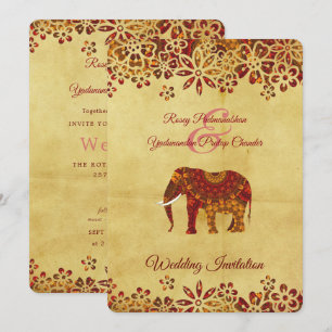 Dekorerad indisk Ornate Elephant Design Inbjudningar