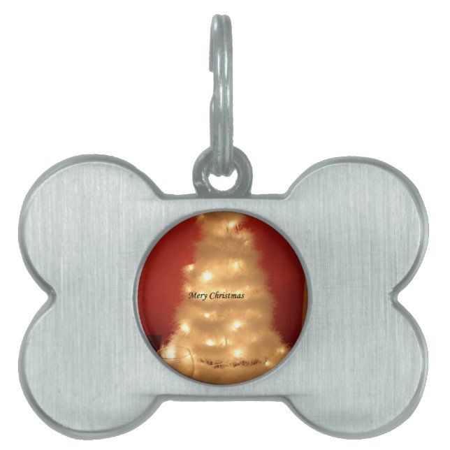 Dekorerad insamling av vit Julgran Namnbricka Husdjur (Framsidan)