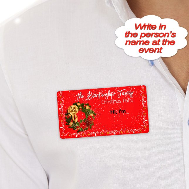 Dekorerad julkrans kant papper namnskylt fraktsedel (Avoid forgetting names at your party. Add personalized names tags to your party essentials list. )