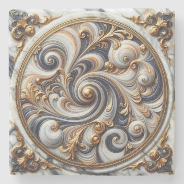 Dekorerad marmor design och guldtrimning stenunderlägg (Framsidan)