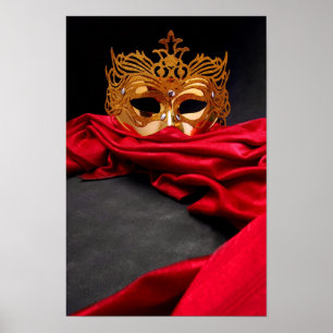 Dekorerad mask för maskerad på röd sammet poster