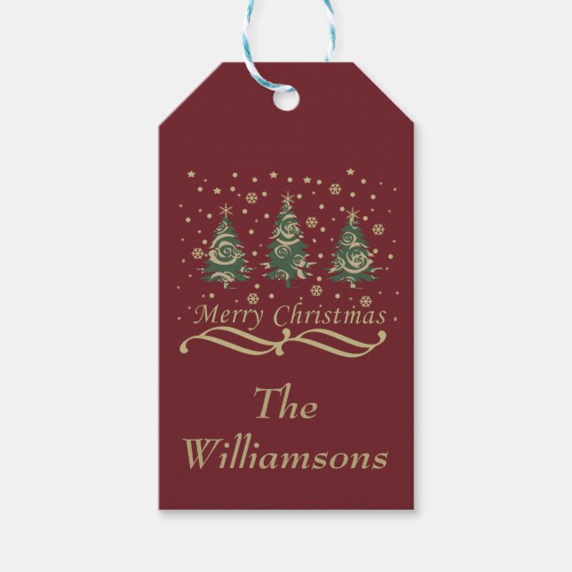 Dekorerad modern God jul gräs träd Presentetikett (Framsidan)