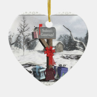 Dekorerad postlåda ger Snö Scene Heart-prydnad Julgransprydnad Keramik