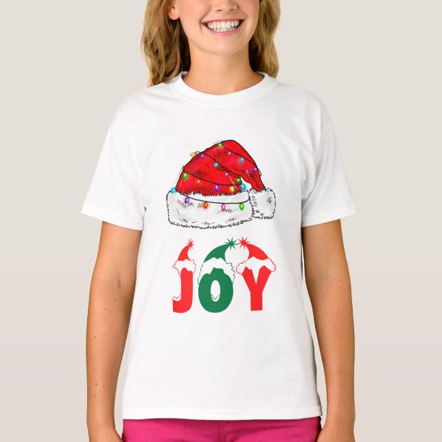 Dekorerad Red Santa Hat och JOY Text T Shirt (Framsida)