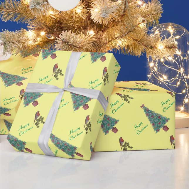 dekorerad säsong-konst av arten julgran robin ivy presentpapper (Helgdagar)