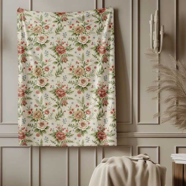 Dekorerad ton-Blommigt i Shabby chic-klass Fleecefilt (Muted Tone Shabby Chic Classic Floral Accents Fleece Blanket)