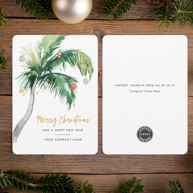 Dekorerad Träd Business Logotyp-jul i Handflatan Julkort (Decorated Palm Tree Business Logo Christmas Holiday Card)