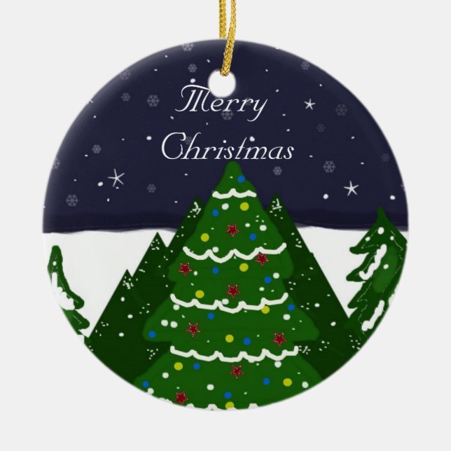 Dekorerad Träd Shining på en vinternatt Julgransprydnad Keramik (Framsidan)