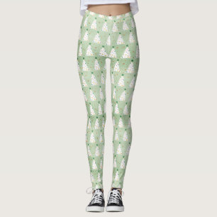 Dekorerad vit Julafton Träd Grönt Star och prydnad Leggings