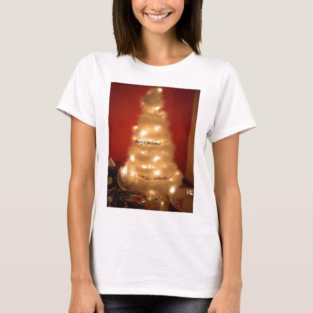 Dekorerad vit Julgran T-shirt (Framsida)