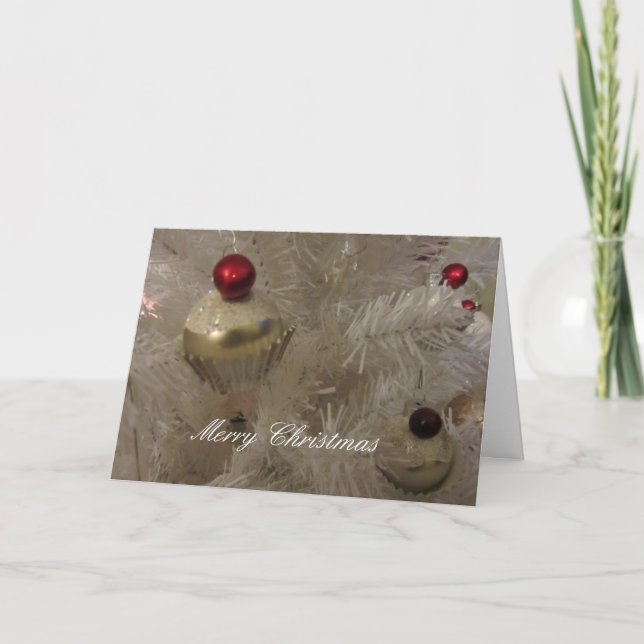 Dekorerad vitjulgran helgkort (Framsida)