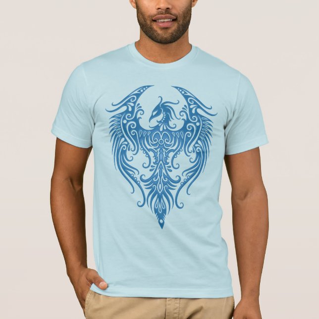 Dekorerade blått stam- Phoenix Tee Shirt (Framsida)
