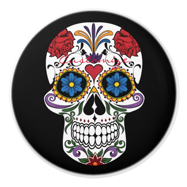 Dekorerade mänskliga Döskallar Art Thunder_Cove Knopp (Framsidan)