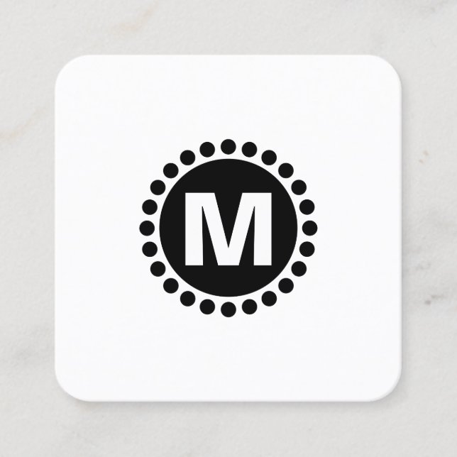 Dekorerat cirkla fläckmonogramen - svart fyrkantigt visitkort (Framsida)