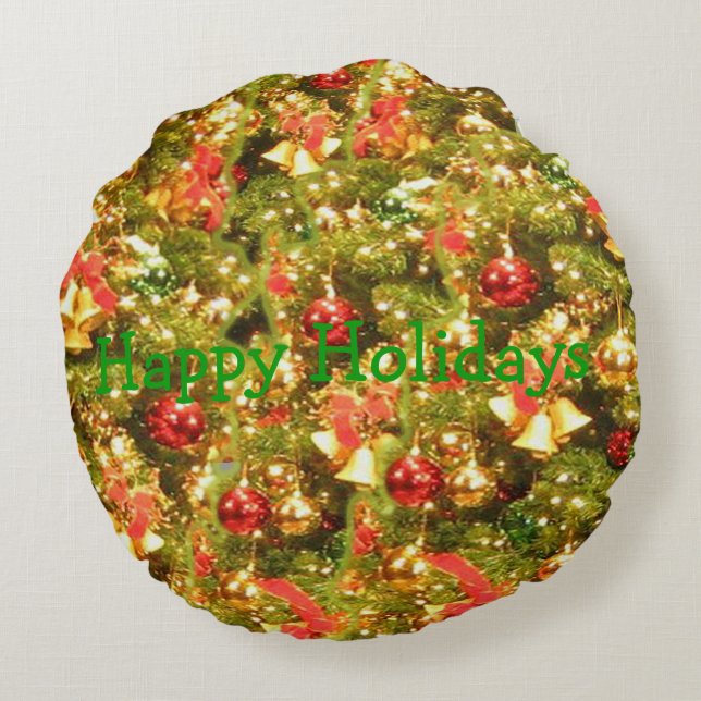 dekorerat julgran med text rund kudde (Baksidan)