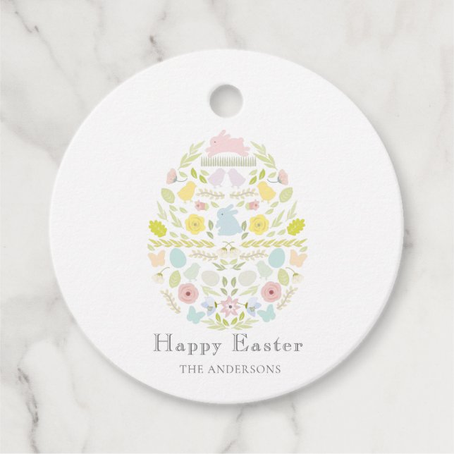 Dekorerat Påskägg Blommigt Foliage Bunny Gåvor Etiketter (Framsida)