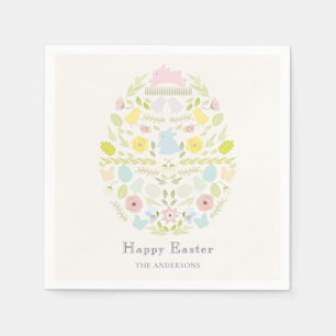 Dekorerat Påskägg Blommigt Foliage Bunny Pappersservett