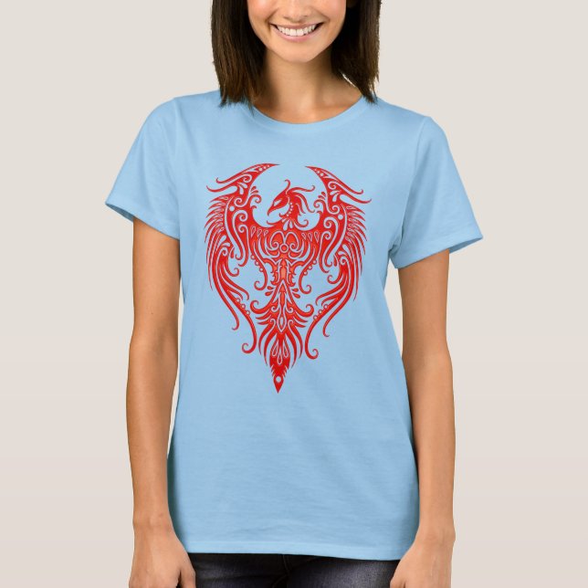 Dekorerat Red Tribal Phoenix Tee Shirt (Framsida)