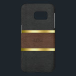 Dekorfärg för elegant Black & Brown Leather Guld Galaxy S5 Skal<br><div class="desc">Elegant brun och svart läder struktur tryckt med guld rand och anpassade monogram som tillval.</div>