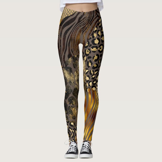 Dekorfärg för fet blandat djurtryck i Guld Leggings (Framsida)