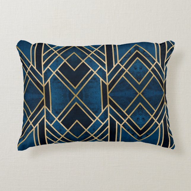 Dekorfyllning - Art Deco Blue & Guld Prydnadskudde (Framsidan)