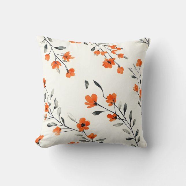 Dekorfyllning för fet Orange och Grått-Blommigt Kudde (Framsida)