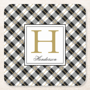 Dekorkonst i Guld, monogrammed modern handkontroll Underlägg Papper Kvadrat