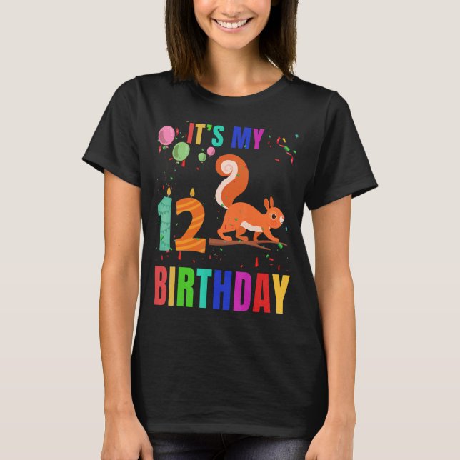 Dekorre 12:e Birthday Squirrels Animal Graphi T Shirt (Framsida)