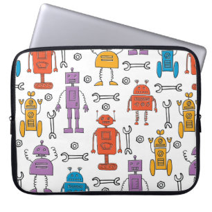 Dekorrobotar. Sömlös mönster. Tecknad char Laptop Fodral