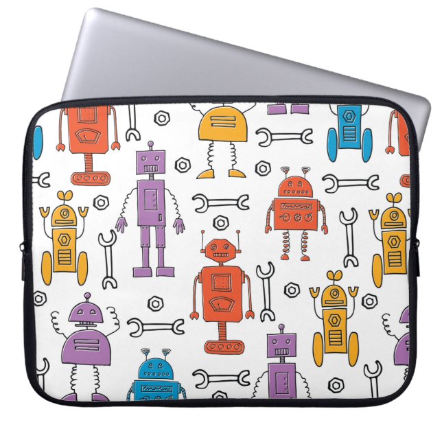 Dekorrobotar. Sömlös mönster. Tecknad char Laptop Fodral (Framsidan)