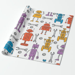 Dekorrobotar. Sömlös mönster. Tecknad char Presentpapper