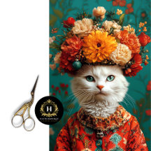 Dekorsida för vit katt för vintage Blommigt
