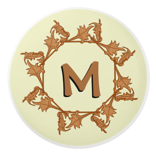 Dekorskruvar - Löv i cirkel med initial (v.2) Knopp (Framsidan)