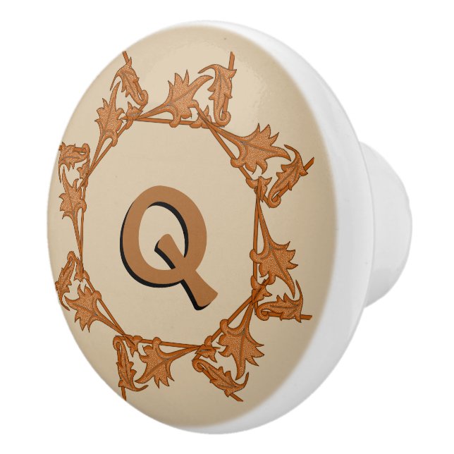 Dekorskruvar - Löv i cirkel med initial (v.3) Knopp (Höger)