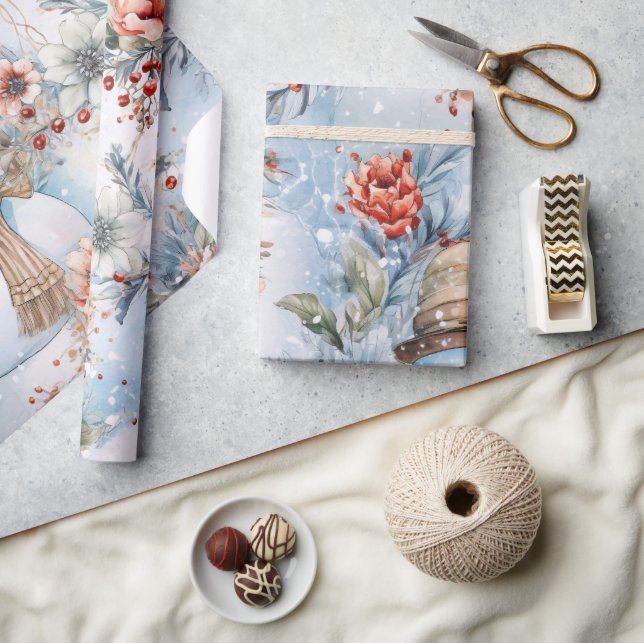 Dekoupage för den känsliga Blommigten Snögubbe Presentpapper (Hantverk)