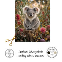 Dekoupage Koala Vilda blommor på stubbe Botanisk k