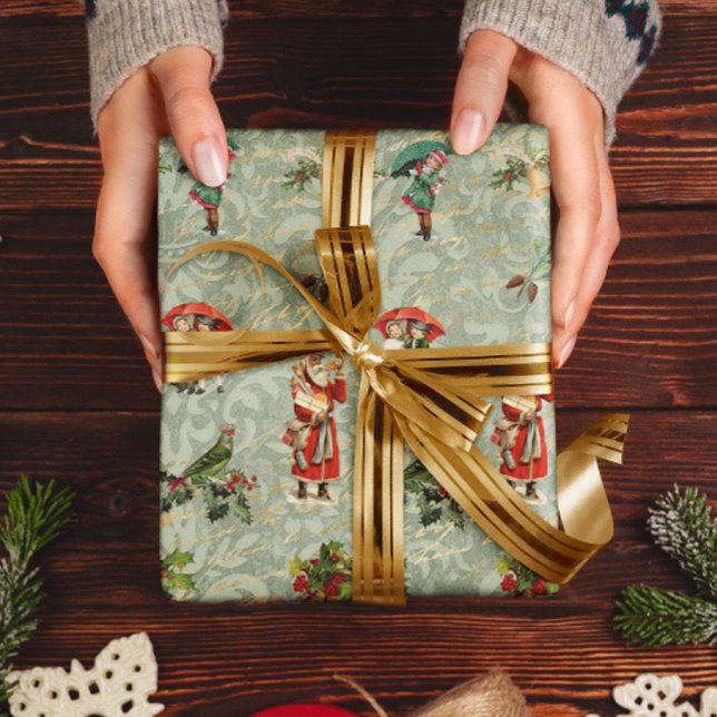 Dekoupage Vintage Damask Gröna Ephemera Presentpapper (Skapare uppladdad)